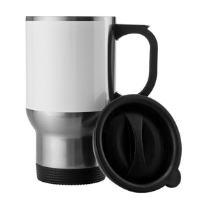 14oz Stainless Steel Mug - Sivler with White Patch