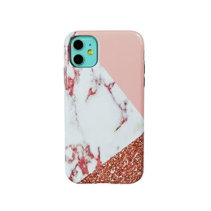 2 in 1 Back Case for iPhone 11/Pro - Marble of Pink and White